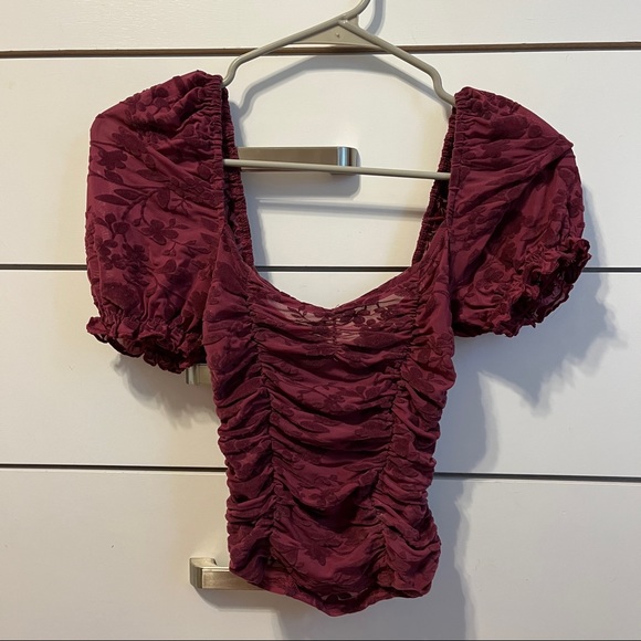 Madeline & Monroe Purple Floral Puff Sleeve Ruched Top Y2K - Picture 3 of 8